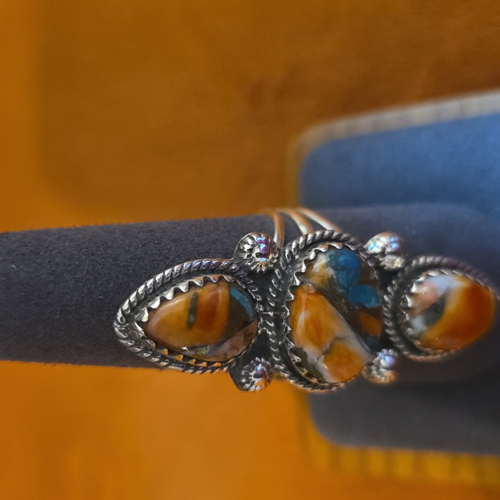 S935 Silver and Orange Stone Ring - Picture 2 of 4